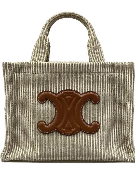 Celine Handbags - CELINE Small Hippopotamus 199162FEE.02BG White Gray Brown Textile Calf Skin